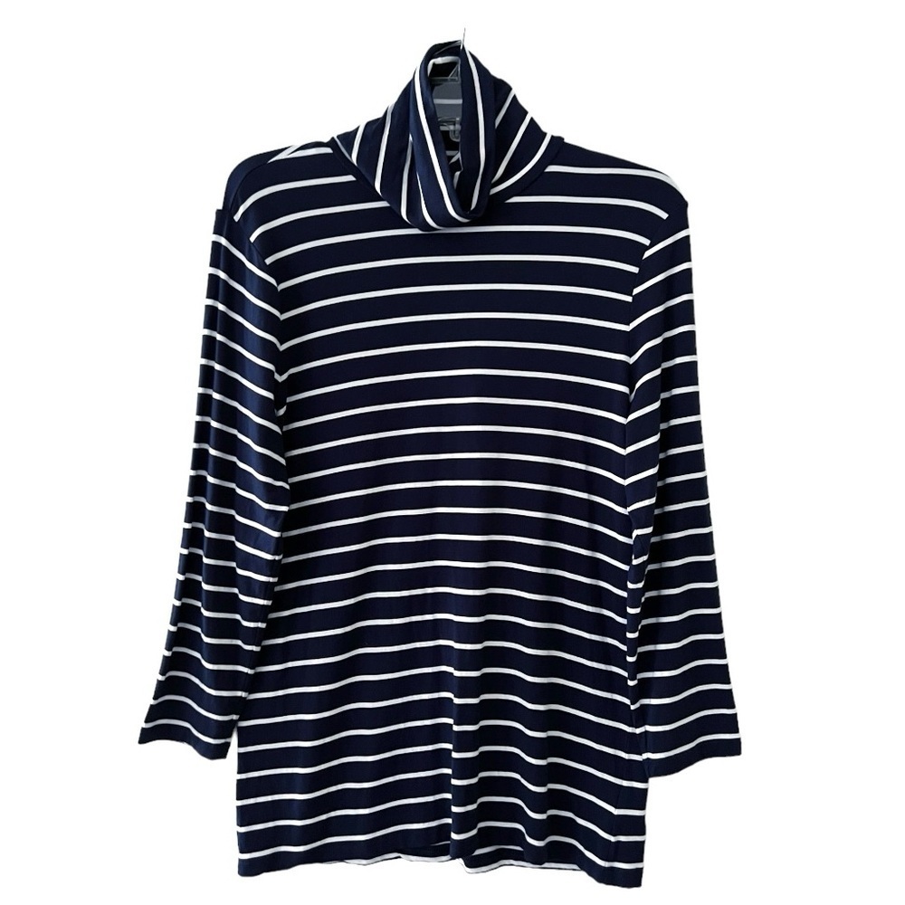 Lauren Ralph Lauren Navy and White Striped Turtleneck Shirt Size Large